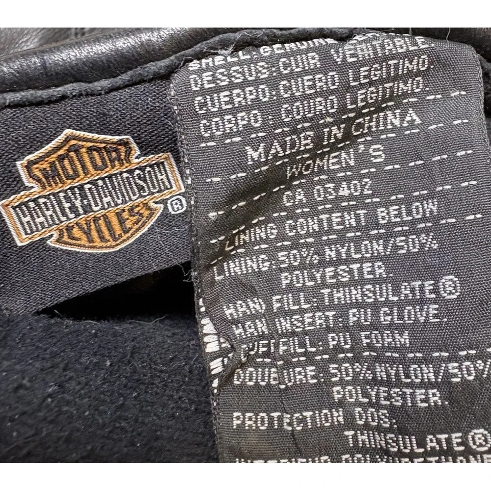 Harley Davidson Leather Motorcycle Gloves Black‎ Gauntlet Biker Moto Size XS